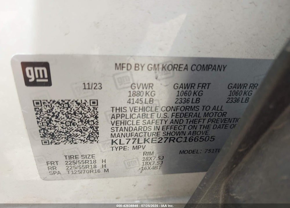 2024 CHEVROLET TRAX VIN: KL77LKE27RC166505