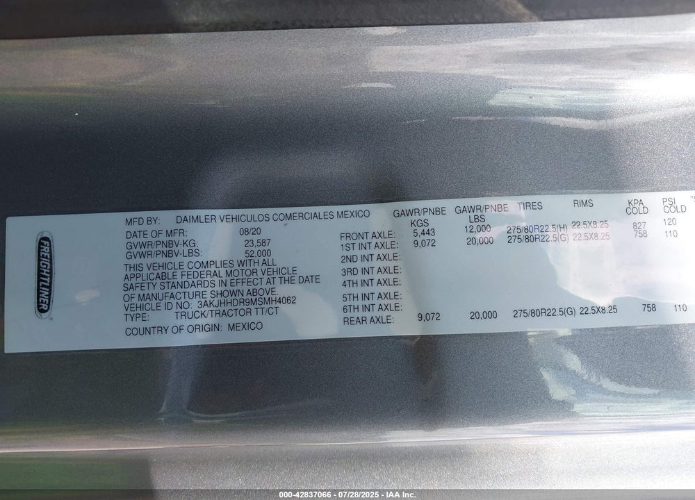 2021 FREIGHTLINER NEW CASCADIA 126 VIN: 3AKJHHDR9MSMH4062