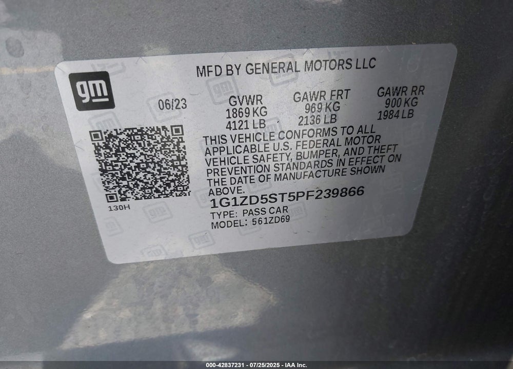 2023 CHEVROLET MALIBU VIN: 1G1ZD5ST5PF239866