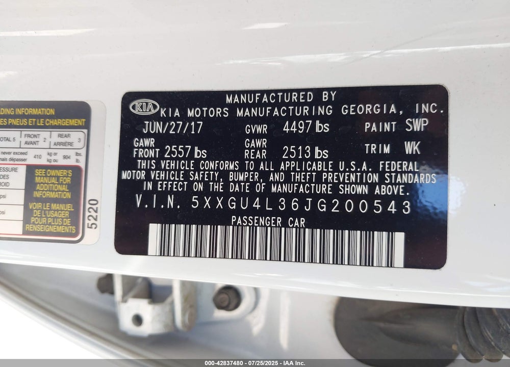 2018 KIA OPTIMA EX VIN: 5XXGU4L36JG200543