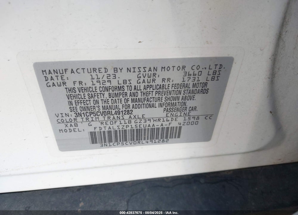 2024 NISSAN KICKS VIN: 3N1CP5CV0RL491282