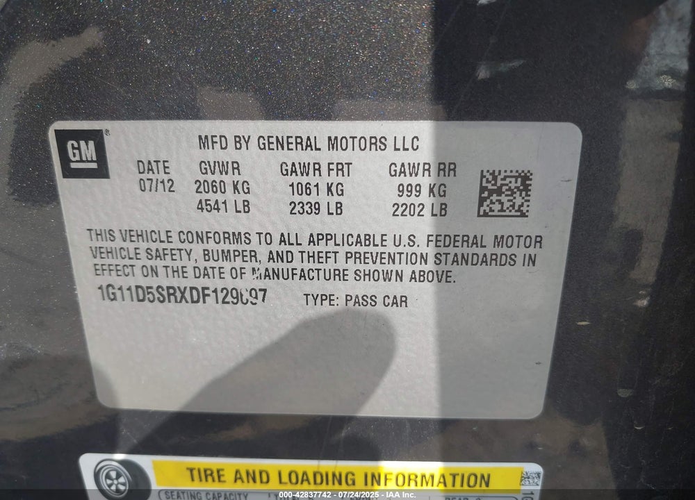 2013 CHEVROLET MALIBU VIN: 1G11D5SRXDF129697