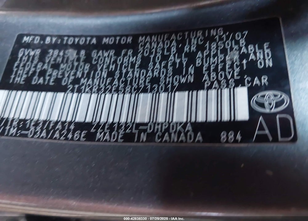 2008 TOYOTA MATRIX VIN: 2T1KR32E58C713017