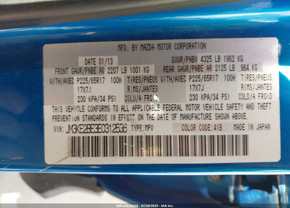 2014 MAZDA CX-5 VIN: JM3KE2BE3E0312536