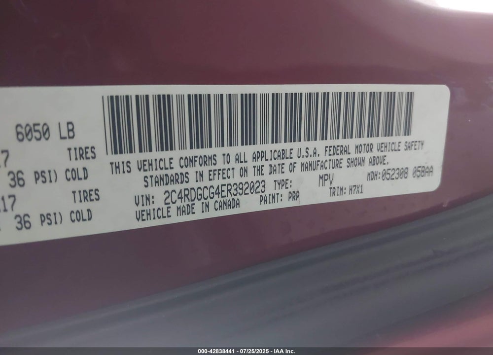 2014 DODGE GRAND CARAVAN SXT VIN: 2C4RDGCG4ER392023