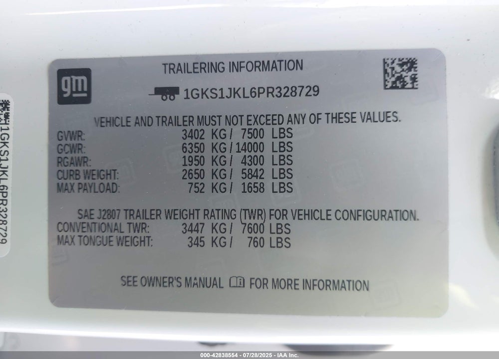 2023 GMC YUKON XL 2WD DENALI VIN: 1GKS1JKL6PR328729