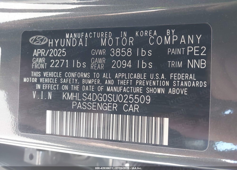 2025 HYUNDAI ELANTRA VIN: KMHLS4DG0SU025509