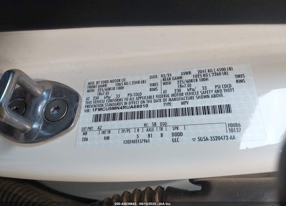 2024 FORD ESCAPE VIN: 1FMCU9MN4RUA68010