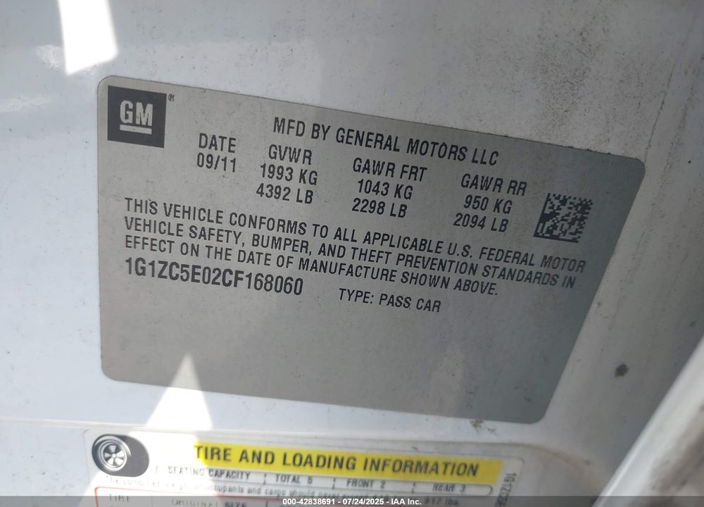2012 CHEVROLET MALIBU VIN: 1G1ZC5E02CF168060