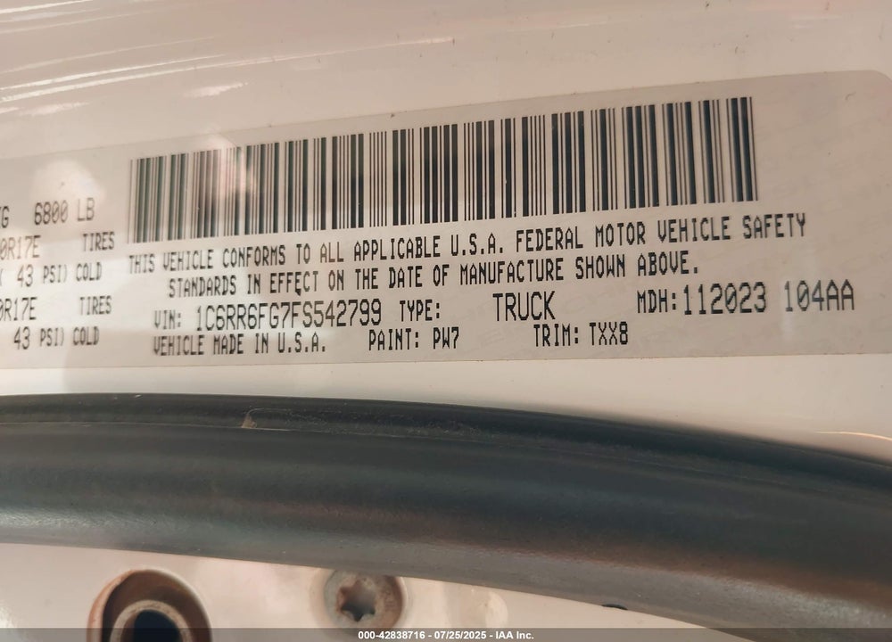 2015 RAM 1500 TRADESMAN VIN: 1C6RR6FG7FS542799