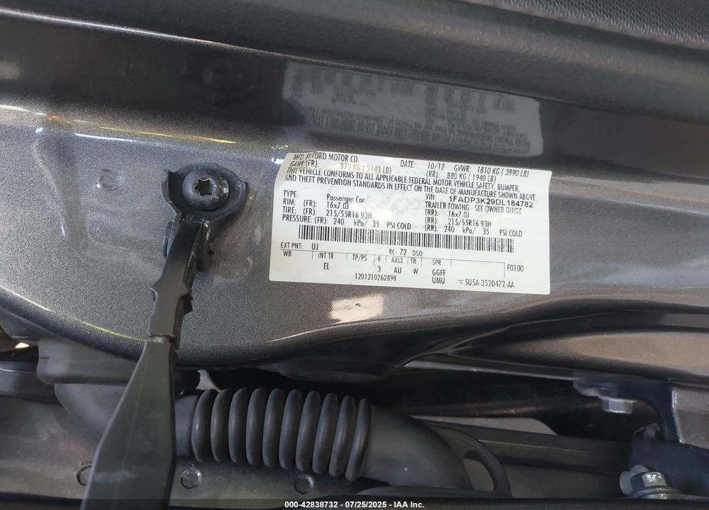 2013 FORD FOCUS VIN: 1FADP3K29DL184782