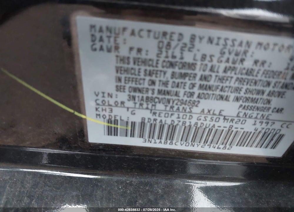 2022 NISSAN SENTRA VIN: 3N1AB8CV0NY294682