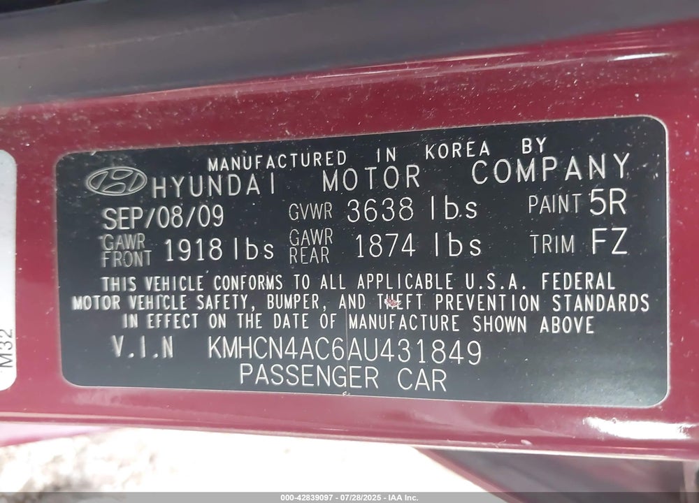 2010 HYUNDAI ACCENT VIN: KMHCN4AC6AU431849