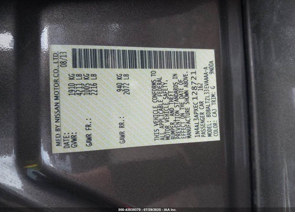2014 NISSAN ALTIMA VIN: 1N4AL3APXEC128721