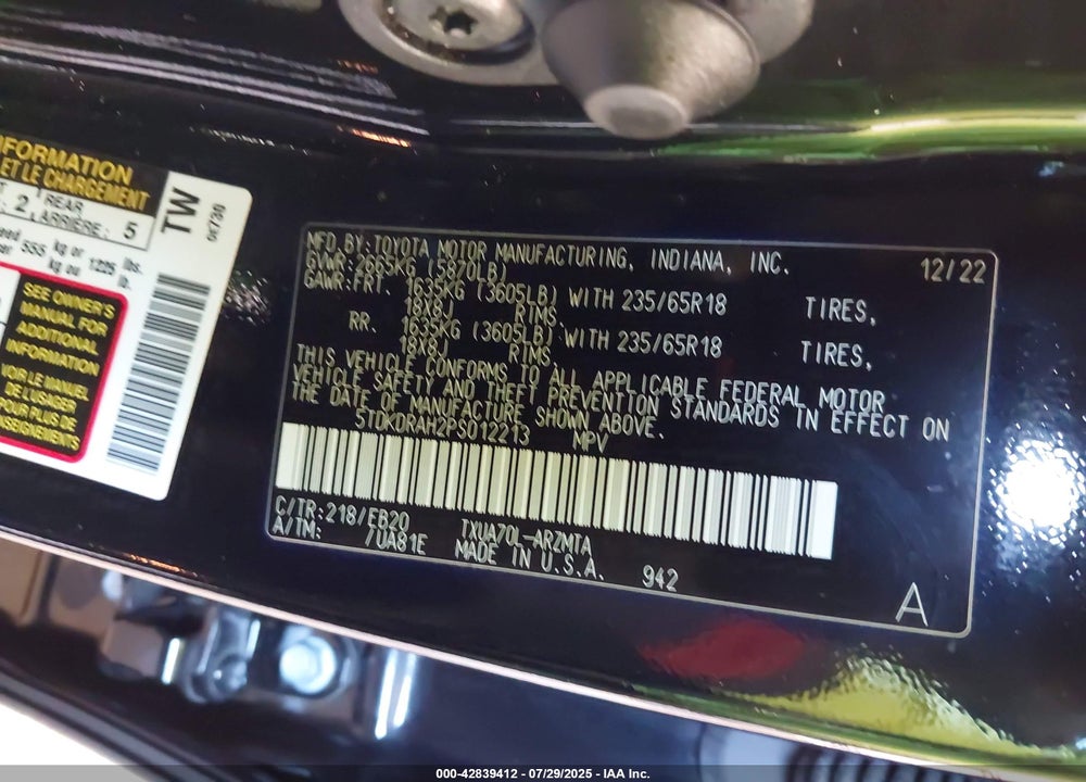 2023 TOYOTA HIGHLANDER VIN: 5TDKDRAH2PS012213