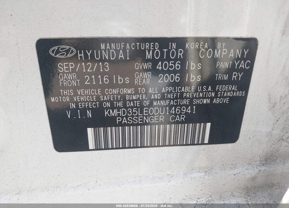 2013 HYUNDAI ELANTRA VIN: KMHD35LE0DU146941