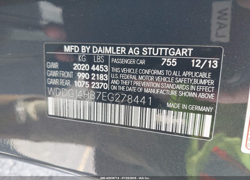 2014 MERCEDES-BENZ C CLASS VIN: WDDGJ4HB7EG278441