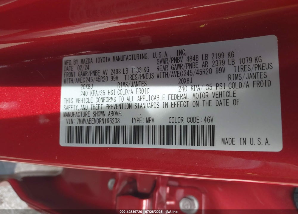 2024 MAZDA CX-50 VIN: 7MMVABEM0RN196208