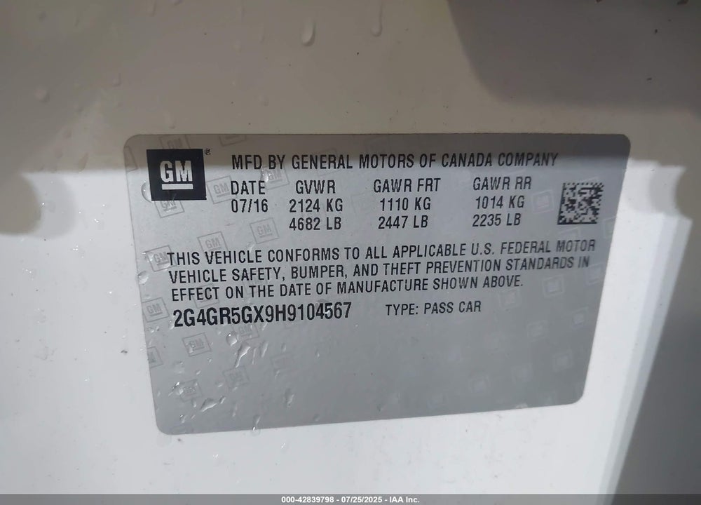 2017 BUICK REGAL TURBO PREMIUM II VIN: 2G4GR5GX9H9104567