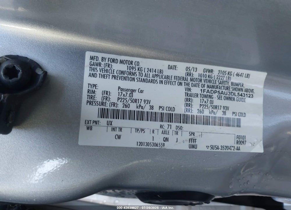2013 FORD C-MAX HYBRID VIN: 1FADP5AU3DL543123