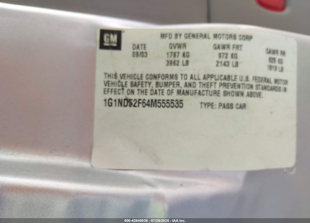 2004 CHEVROLET CLASSIC VIN: 1G1ND52F64M555535