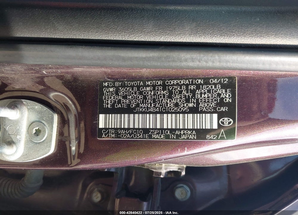 2012 SCION XD VIN: JTKKU4B41C1025095