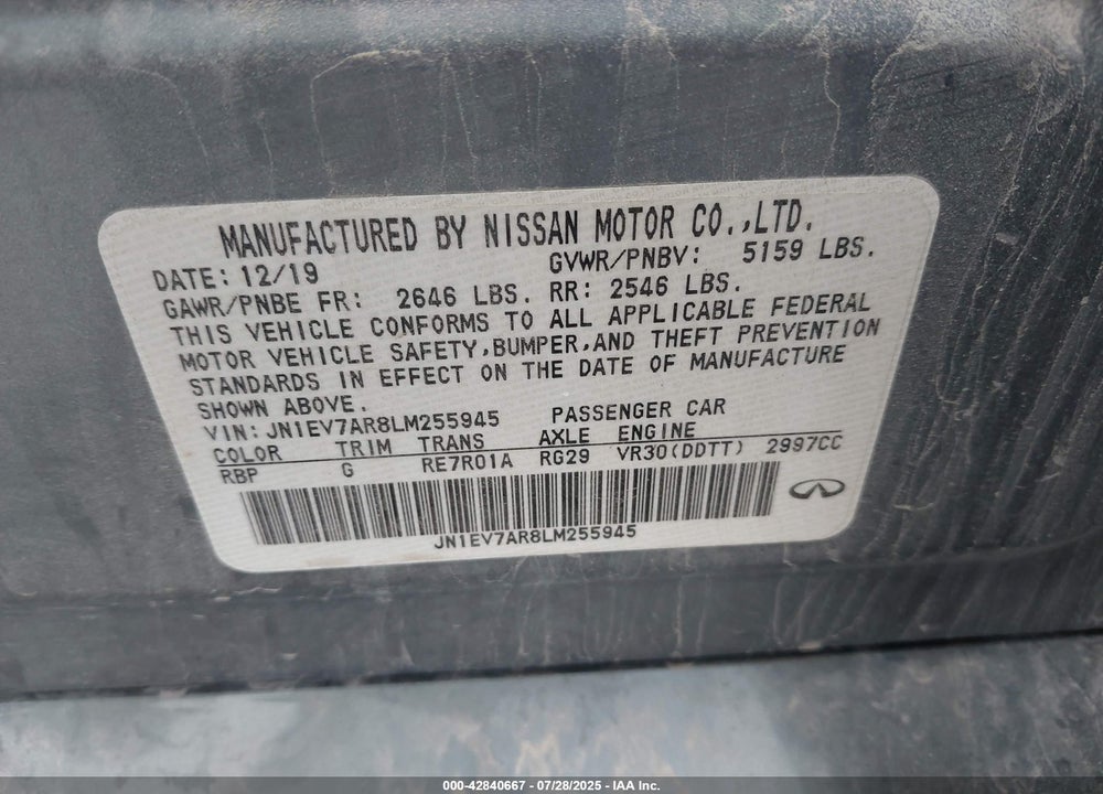 2020 INFINITI Q50 VIN: JN1EV7AR8LM255945