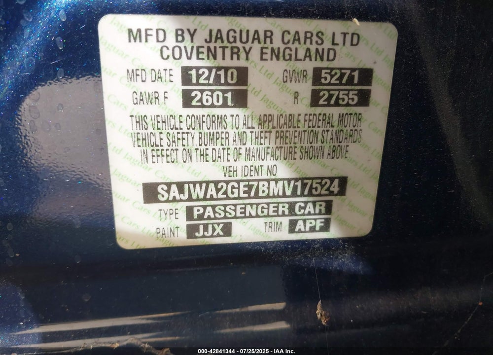 2011 JAGUAR XJ VIN: SAJWA2GE7BMV17524