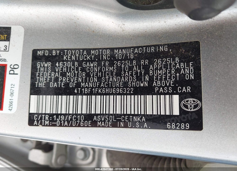 2017 TOYOTA CAMRY LE VIN: 4T1BF1FK6HU696322
