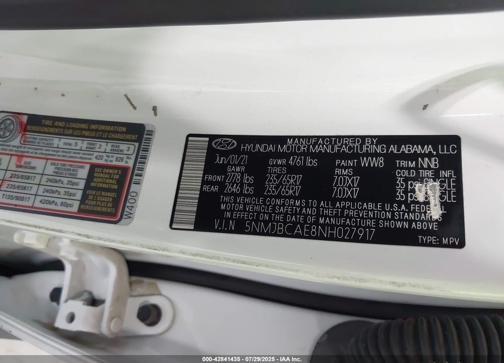 2022 HYUNDAI TUCSON VIN: 5NMJBCAE8NH027917
