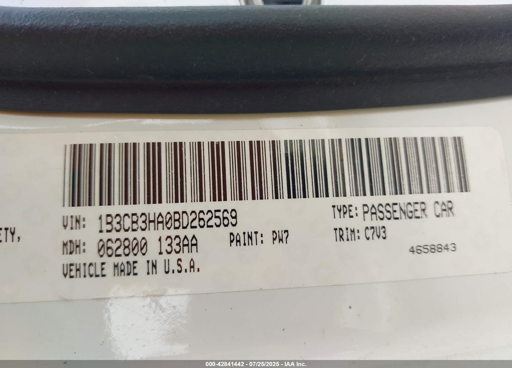 2011 DODGE CALIBER VIN: 1B3CB3HA0BD262569