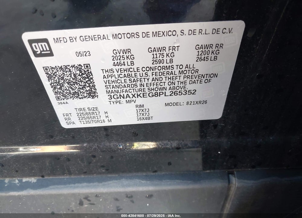 2023 CHEVROLET EQUINOX VIN: 3GNAXKEG8PL265352