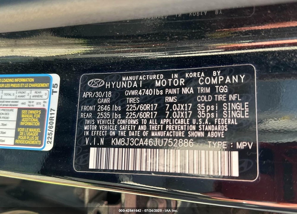 2018 HYUNDAI TUCSON VIN: KM8J3CA46JU752886