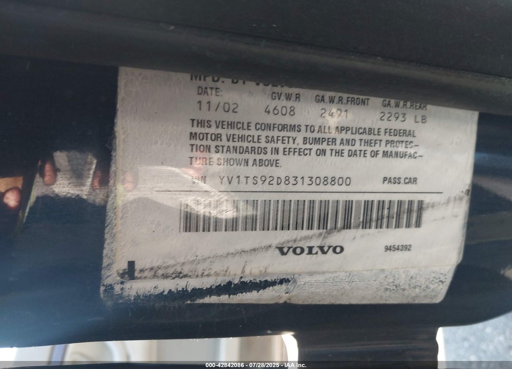 2003 VOLVO S80 2.9 VIN: YV1TS92D831308800