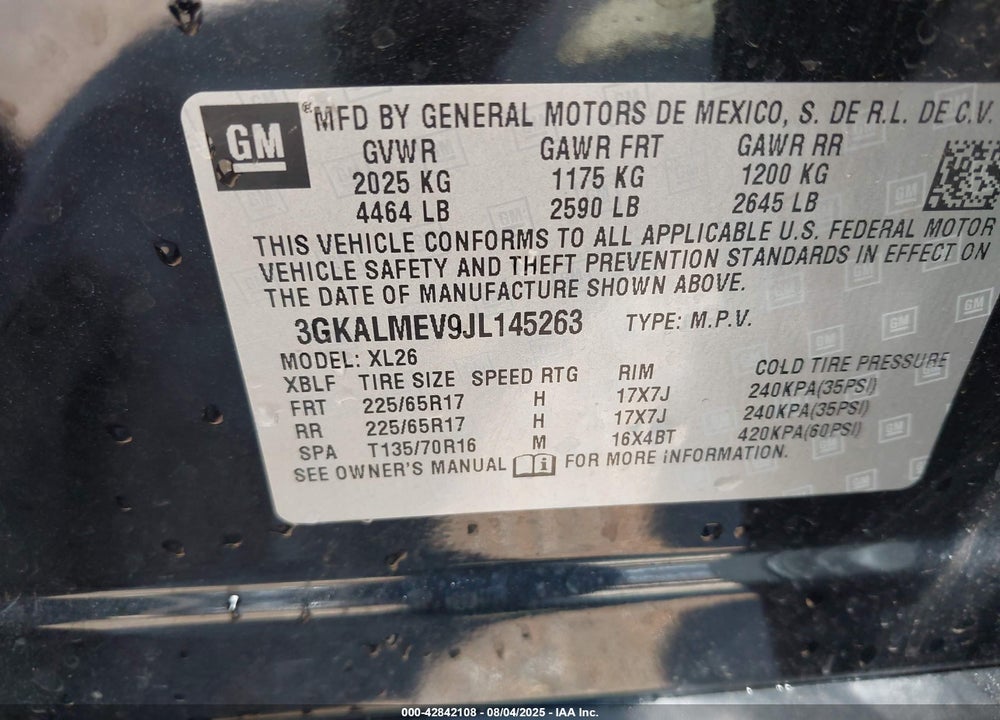 2018 GMC TERRAIN SLE VIN: 3GKALMEV9JL145263