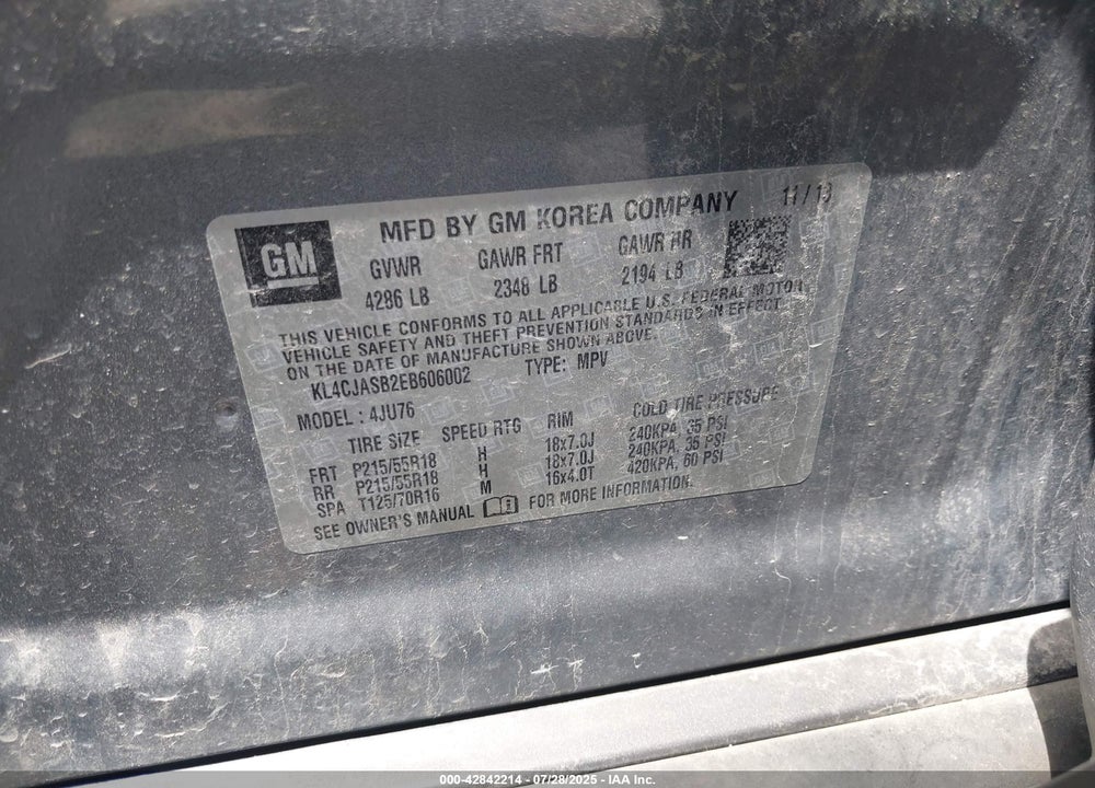 2014 BUICK ENCORE VIN: KL4CJASB2EB606002