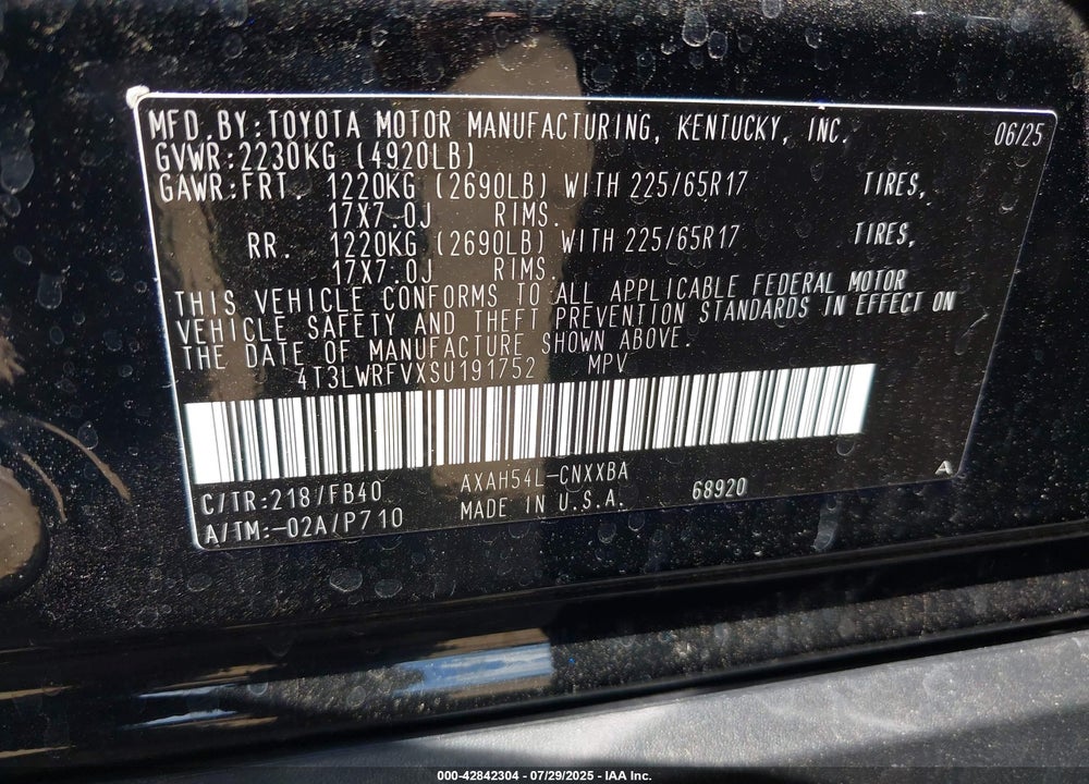 2025 TOYOTA RAV4 HYBRID VIN: 4T3LWRFVXSU191752