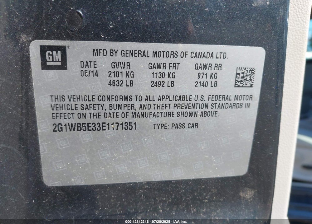 2014 CHEVROLET IMPALA LIMITED VIN: 2G1WB5E33E1171351