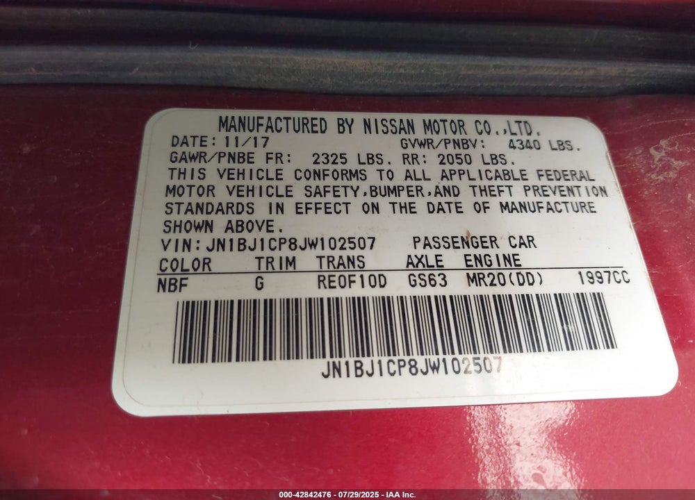 2018 NISSAN ROGUE SPORT VIN: JN1BJ1CP8JW102507