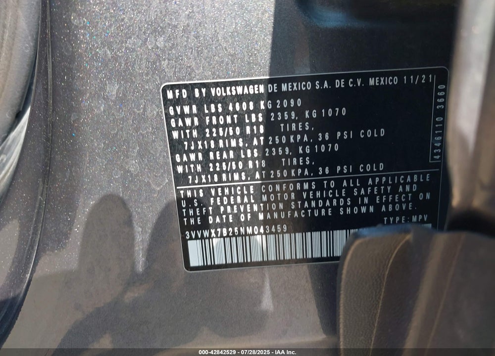 2022 VOLKSWAGEN TAOS 1.5T SE VIN: 3VVWX7B25NM043459