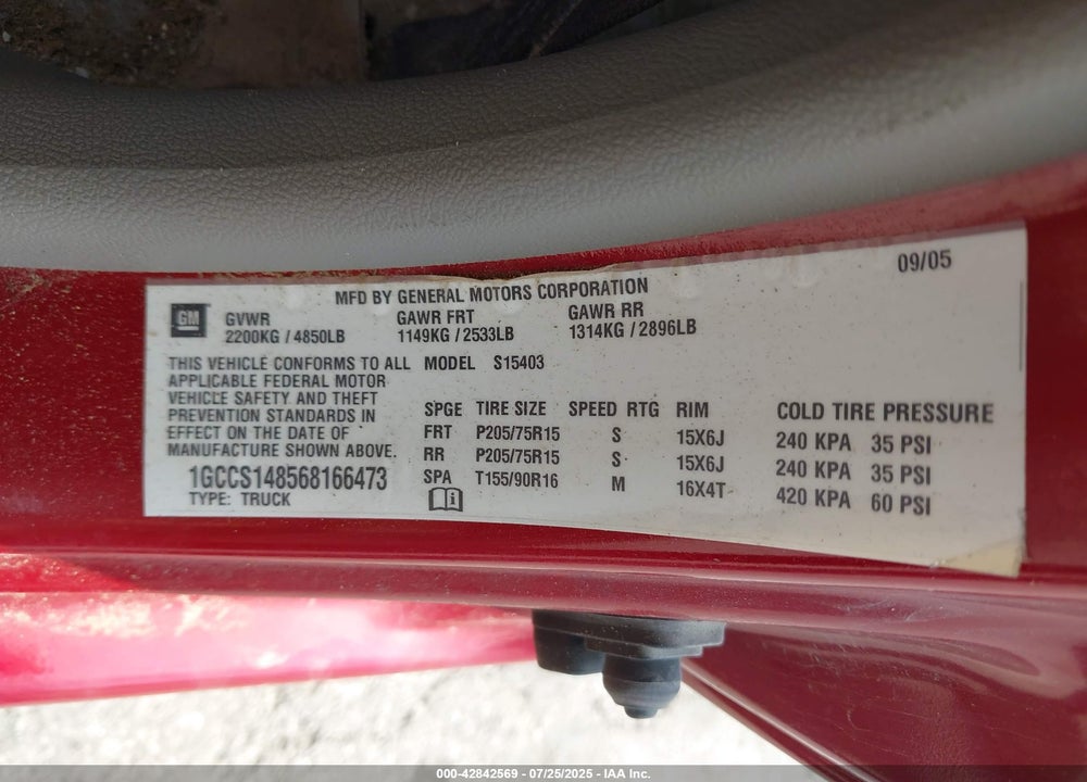 2006 CHEVROLET COLORADO LS VIN: 1GCCS148568166473