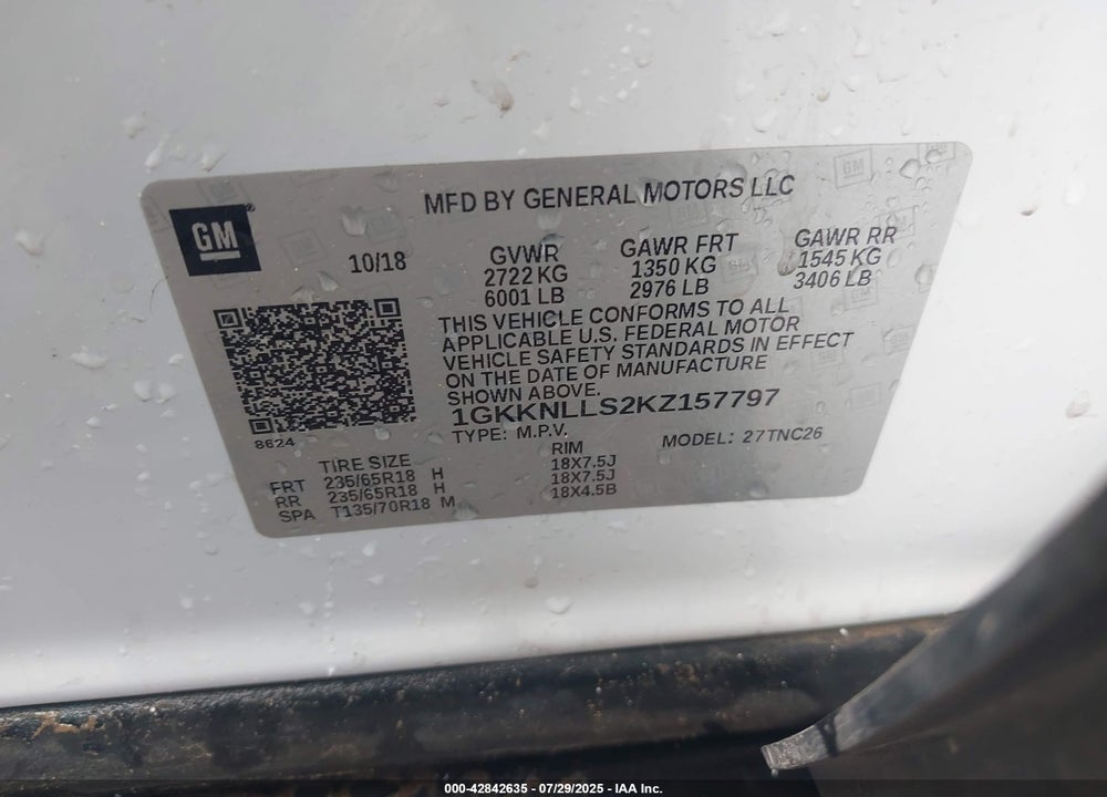 2019 GMC ACADIA VIN: 1GKKNLLS2KZ157797