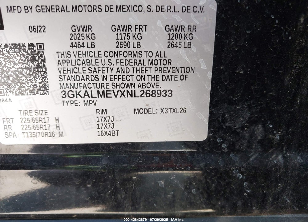 2022 GMC TERRAIN VIN: 3GKALMEVXNL268933
