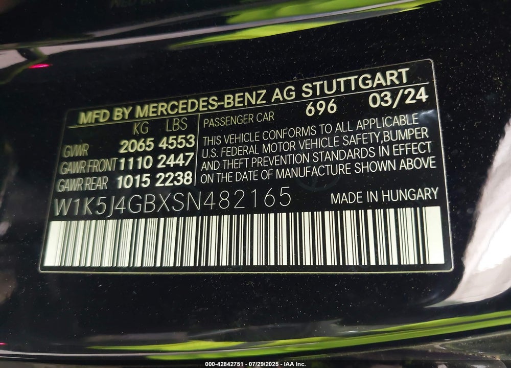 2025 MERCEDES-BENZ CLA-CLASS VIN: W1K5J4GBXSN482165