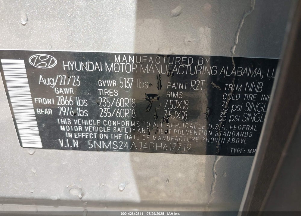 2023 HYUNDAI SANTA FE VIN: 5NMS24AJ4PH617719