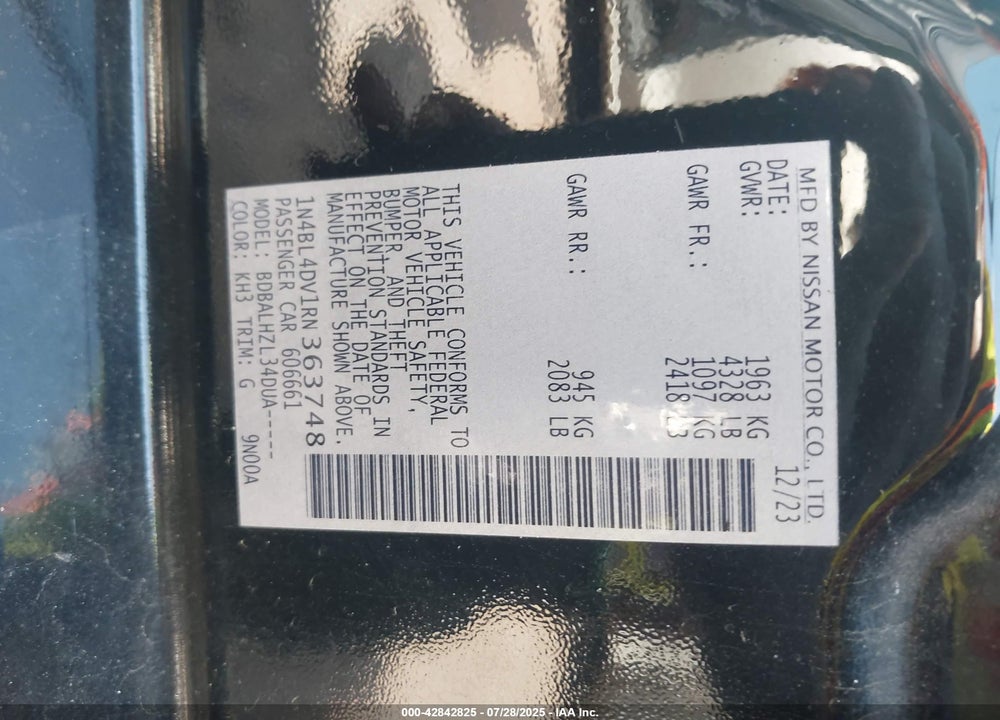 2024 NISSAN ALTIMA VIN: 1N4BL4DV1RN363748