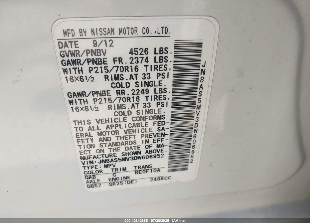 2013 NISSAN ROGUE S VIN: JN8AS5MV3DW606952
