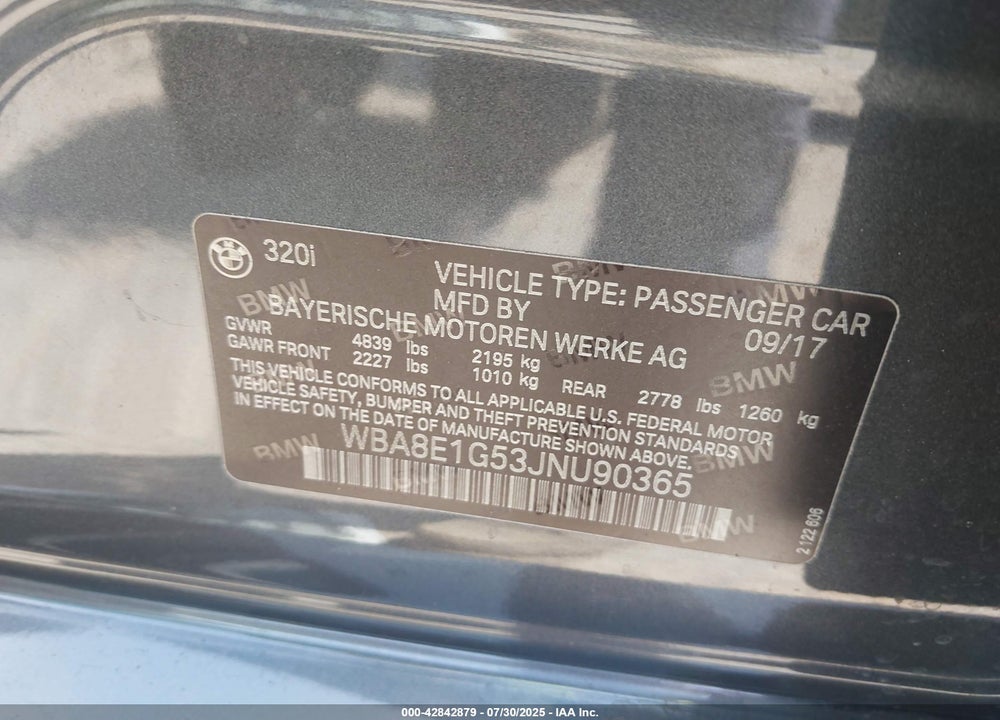 2018 BMW 3 SERIES VIN: WBA8E1G53JNU90365
