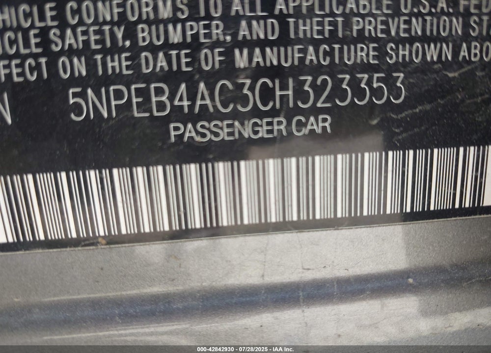 2012 HYUNDAI SONATA VIN: 5NPEB4AC3CH323353