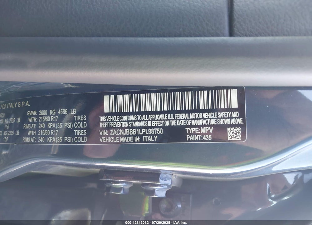 2020 JEEP RENEGADE ALTITUDE 4X4 VIN: ZACNJBBB1LPL98750